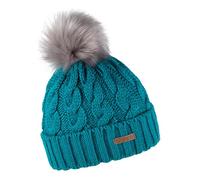 SABBOT Classic Ladies Fur Bobble Hat Fleece Lining Winter Hat Knitting Pattern Warm Cap with Collar, blue, Einheitsgröße-L