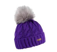 SABBOT Classic Women's Hat with Fur Pom-Pom, Fleece Lining, Winter Hat, Knitted Pattern, Warm Cap with Collar, Purple (purple 2), Einheitsgröße-L