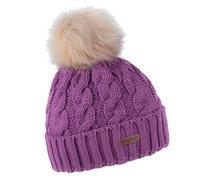 SABBOT Classic Women's Hat with Fur Pom-Pom, Fleece Lining, Winter Hat, Knitted Pattern, Warm Cap with Collar, purple, Einheitsgröße-L