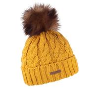 SABBOT Classic Women's Hat with Fur Pom-Pom, Fleece Lining, Winter Hat, Knitted Pattern, Warm Cap with Collar, Light blue2, Einheitsgröße-L