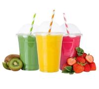 Sabco - 50pcs 10oz Plastic Cups with Lids - Milkshake Cups With Dome Lids - Ideal for Milkshake Frappe Juice Smoothie Cup Boba Cup Reusable Tea Coffee Drink Slush - Perfect for Takeaway & Restaurants.