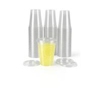 Sabco - 50pcs Plastic Cups with Lids - Clear Cup & Lid Ideal for Milkshake Frappe Juice Smoothie Cup Boba Cup Reusable Tea Coffee Drink Slush - Perfect for Takeaway & Restaurants. (16oz)