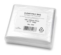 Sabco - Clear Food Grade Polythene Bags 1000 Pack, 25 Micron 100 Gauge Plastic Bags, [6" x 8"]