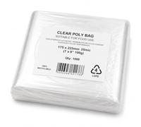 Sabco - Clear Food Grade Polythene Bags 1000 Pack, 25 Micron 100 Gauge Plastic Bags, [7" x 9"]