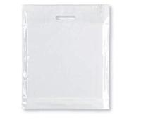 Sabco Strong Carrier Bags 15 x 18 x 3 Premium Quality - Clear Plastic Heavy Duty Patch Handle Plastic Bags for Fashion, Party, Boutique, Shopping (50)