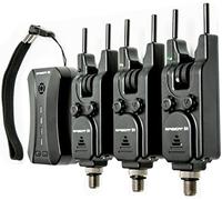 Saber - S4 Wireless Bite Alarms Set - 3 in 1 - Carp Coarse Fishing Set - Adjustable Volume & Tone - 4 Way Receiver - Removable Snag Ears - Vibration Function - LED Lights - Perfect For Fishing