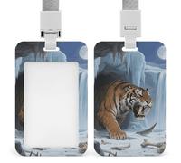 Saber-Tooth Tiger at Cave Badge Holder with Lanyards Retractable Vertical Plastic Id Badge Holder Name Key Card Holders Case for Teacher Nurse Doctor Office Gift for Coworkers