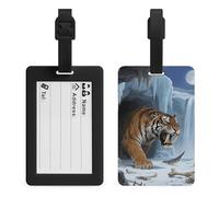 Saber-Tooth Tiger at Cave Luggage Tags for Suitcases Personalized Luggage Tags Business Card Holder Travel ID Bag Tag with Address Card Quick Spot Baggage Identifier for Carry On