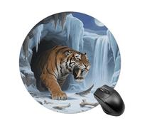 Saber-Tooth Tiger at Cave Round Mouse Pads Non-Slip Rubber Base Mouse Mat Cute Mousepad Funny Computer Desk Accessories for Office Home Gaming Work 7.8 X7.8 Inch