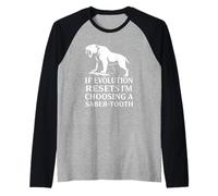 Saber Tooth Tiger Evolution Reset Vintage Animal Lover Humor Raglan Baseball Tee