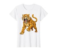 Saber Tooth Tiger Smilodon Value Graphic T-Shirt, Women, White, L