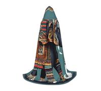 SABFWF Aztec Elephant Pattern Print Hooded Cloak For Men,Wizard Cape With Hood,Perfect For Halloween And Cosplay