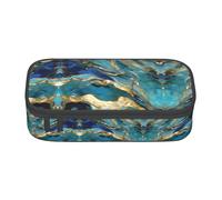 SABFWF Azurite Teal and Foil Gold Oil Marble Pattern Print Multi-Functional Pen Case,Perfect for Students, Professionals, and Travelers Alike