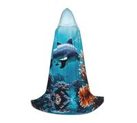 SABFWF Beautiful Underwater World Dolphins Coral Print Hooded Cloak For Men,Wizard Cape With Hood,Perfect For Halloween And Cosplay
