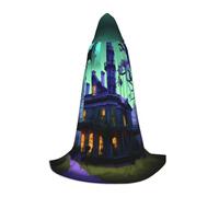 SABFWF Black Haunted Mansion Print Hooded Cloak For Men,Wizard Cape With Hood,Perfect For Halloween And Cosplay