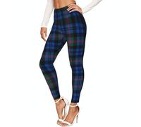 SABFWF Blue and Green Scottish Tartan Print Women's Leggings for Workout,Soft Compression Leggings for Women