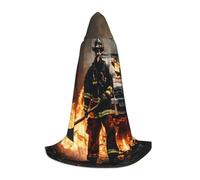 SABFWF Firefighter Fireman Flame Print Hooded Cloak For Men,Wizard Cape With Hood,Perfect For Halloween And Cosplay