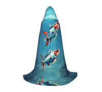 SABFWF Flying Fish In The Ocean Print Hooded Cloak For Men,Wizard Cape With Hood,Perfect For Halloween And Cosplay