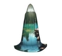 SABFWF Lake Fairy Print Hooded Cloak For Men,Wizard Cape With Hood,Perfect For Halloween And Cosplay