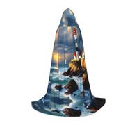 SABFWF Lighthouse Diamond Paint Print Hooded Cloak For Men,Wizard Cape With Hood,Perfect For Halloween And Cosplay