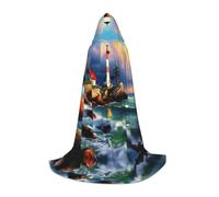SABFWF Lighthouse Diamond Painting Print Hooded Cloak For Men,Wizard Cape With Hood,Perfect For Halloween And Cosplay