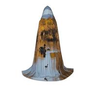 SABFWF Loon Nature Bird Print Hooded Cloak For Men,Wizard Cape With Hood,Perfect For Halloween And Cosplay