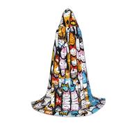 SABFWF Many Cartoon Cats Print Hooded Cloak For Men,Wizard Cape With Hood,Perfect For Halloween And Cosplay