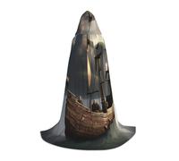 SABFWF Nordic Pirate Ship Print Hooded Cloak For Men,Wizard Cape With Hood,Perfect For Halloween And Cosplay
