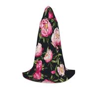 SABFWF Peony Flowers Blossom Print Print Hooded Cloak For Men,Wizard Cape With Hood,Perfect For Halloween And Cosplay