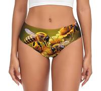 SABFWF Rural Honey Bees Flowers Print Women Moisture Wicking Panties,Comfortable Cotton Underwear Panties For Ladies Black