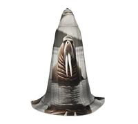 SABFWF Walrus In The Sea Print Hooded Cloak For Men,Wizard Cape With Hood,Perfect For Halloween And Cosplay