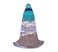 SABFWF White Beach Tropical Sea Print Hooded Cloak For Men,Wizard Cape With Hood,Perfect For Halloween And Cosplay
