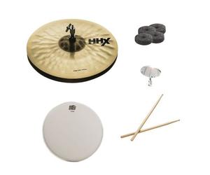 Sabian 14-Inch HHX Stage Hi-Hats Pack with Snare Head, Drumsticks, Drum Key, and Cymbal Felts