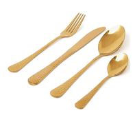 Sabichi Gold Hammered Cutlery Set - Flatware Set for 4 People - 4X Table Knife, Fork, Spoons - Easy to Clean Cutlery Set