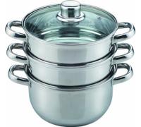 Sabichi Food Steamer - Stainless Steel 18cm 3 Tier Steamer for Cooking - Induction Ready with Vented Glass Lids, Steamer Cooking, Polished Mirror Finish, Silver