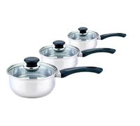 Sabichi 3-Piece Saucepan Set - Stainless Steel - Dishwasher Safe - Glass Lids with Steam Vent and Phenolic Handles - Suitable for Gas, Electric, Ceramic & Solid Hot Plate Hobs