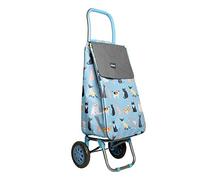 Sabichi Crazy Cats Blue 2 Wheel Shopping Trolley - Thermal Insulation Liner and Trolley Hanger - Folding Shopping Trolley - 40ltr Capacity - 94 x 33 x 22cm