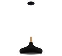 Eglo Pendant Lighting Sabinar, Ceiling Light Fitting, FSC100HB, Hanging lamp for Dining and Living Room Made of Black Metal and Natural Wood, E27 Socket, Ø 16 in