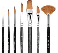 Sable Brushes Professional Kolinsky Watercolour Artist Paint Brushes 7pcs, Pointed Rounds, Rigger, Long Flat, Dagger, Fan for Watercolour Acrylics Inks Gouache Painting