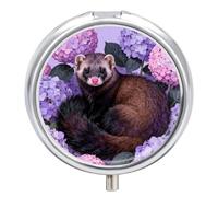 Sable in Hydrangea Bush Pill Box Travel Pill Organizer 3-Compartment with Mirror Design Portable Round Medicine Case for Vitamins, Jewelry & Essentials Durable Pocket Pillcase for Purse, Camping