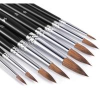Sable Watercolour Brushes 9pcs, Fuumuui Detail to Mop Kolinsky Sable Brushes Round Pointed Professional Watercolour Brushes Perfect for Watercolour Gouache Acrylic Ink Painting Black