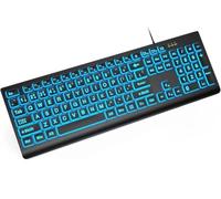 SABLUTE K11PRO Large Print Backlit Keyboard, 3X Larger Font Wired USB Lighted Computer Keyboard with 7-Color LED Illuminated Keys, Desktop Workstation Keyboard Compatible for PC Laptop Windows