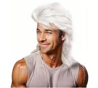 Sabosi Mullet Wig White 80s Men Wig,Punk Rocker Hair Party Daily Halloween Costumes Fun Wigs