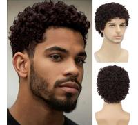Sabosi Short Afro Wigs for Men Brown Curly Short Wig 80s Disco Cosplay Wig