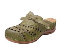 Sabots Women's Platform Slippers, Closed Front Wedge Sandals, Breathable Outdoor Sandals, Made of Perforated Mesh Sandals, Wide Feet, Beach Sandals, Hard Sole Beach Shoes, Sliders, Army Green, 8 UK