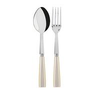 SABRE PARIS - 2-Piece Serving Set - Icône Collection - Large Fork & Large Spoon - Stainless Steel & Acrylic - Dishwasher Safe - Pearl