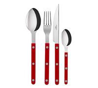 SABRE PARIS - 24-Piece Cutlery Set 24cm - Bistrot Collection - Knives, Forks, Tablespoons & Teaspoons - Stainless Steel & Nylon - Dishwasher Safe - Burgundy - Brilliant Finish