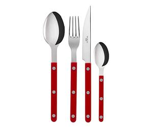 SABRE PARIS - 24-Piece Cutlery Set - Bistrot Collection - Knives, Forks, Tablespoons & Teaspoons - Stainless Steel & Nylon - Dishwasher Safe - Burgundy - Brilliant Finish