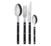 SABRE PARIS | 24-Piece Cutlery Set - for 6 People - 9.4 inches - Bistrot Collection - Knives, Forks, Tablespoons & Teaspoons - Stainless Steel & Nylon - Dishwasher Safe - Black- Brilliant Finish