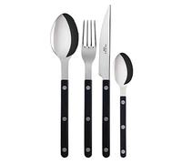 SABRE PARIS - 4-Piece Cutlery Set 24cm - Bistrot Collection - Knife, Fork, Tablespoon & Teaspoon - Stainless Steel & Nylon - Dishwasher Safe - Black - Brilliant Finish